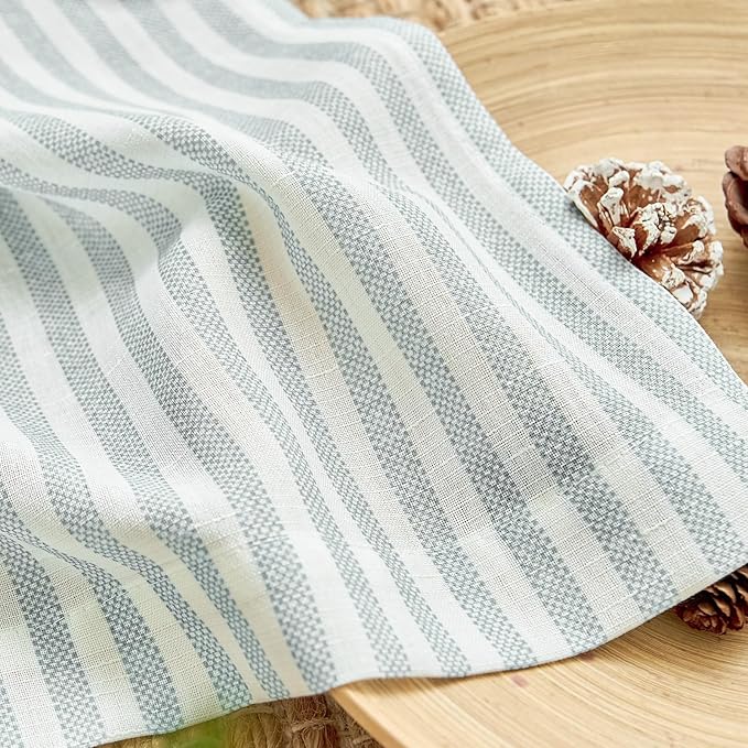 jinchan Linen Stripe Valance for Window 16 Inch Modern Rustic Farmhouse Valance for Kitchen Living Room Bathroom Window Treatment Light Filtering Rod Pocket 1 Panel Aqua Blue on Linen