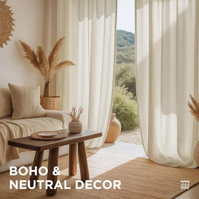 Joydeco Curtains, 108 Inches Long, 2 Panels Set, Farmhouse Drapes for Living Room, Semi-Blackout, Linen-Polyester, Ivory on Linen, Rod Pocket