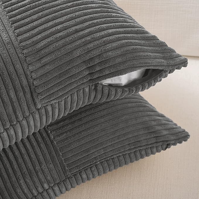 Fancy Homi Set of 2 Dark Gray Boho Long Lumbar Body Decorative Throw Pillow Cover 14x36 Inch for Bed Couch Bedroom Bench, Soft Patchwork Corduroy Textured Pillow Case, Rustic Farmhouse Room Décor
