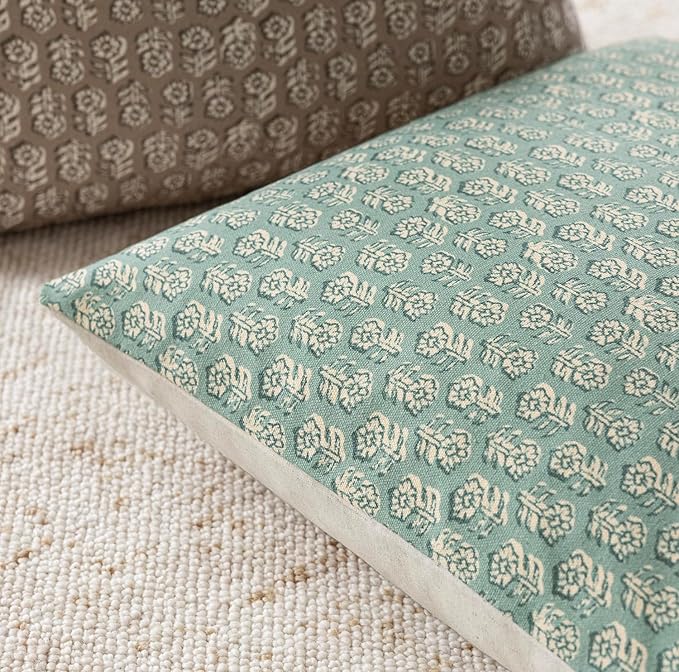 Foindtower Set of 2 Decorative Vintage Floral Print Throw Pillow Covers Neutral Accent Farmhouse Cushion Covers Boho Home Decor for Sofa Couch Chair Bedroom Living Room Outdoor,20×20 Inch,Sky Blue