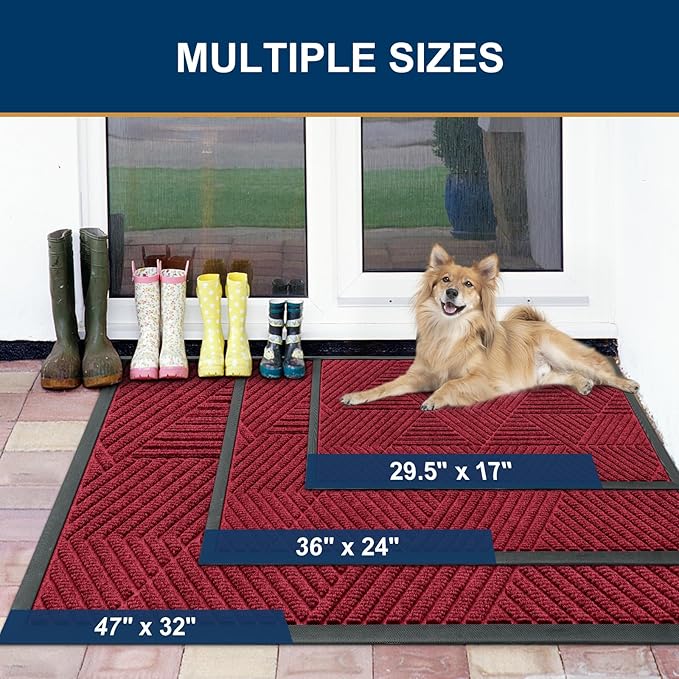 Smiry Front Door Mat Outside Entrance, Heavy Duty Sturdy Natural Rubber Doormat, Trap Dirt and Moisture, Easy Clean Low Profile Welcome Floor Mats for Indoor Outdoor Entry, 59x23 Inch, Wine Red