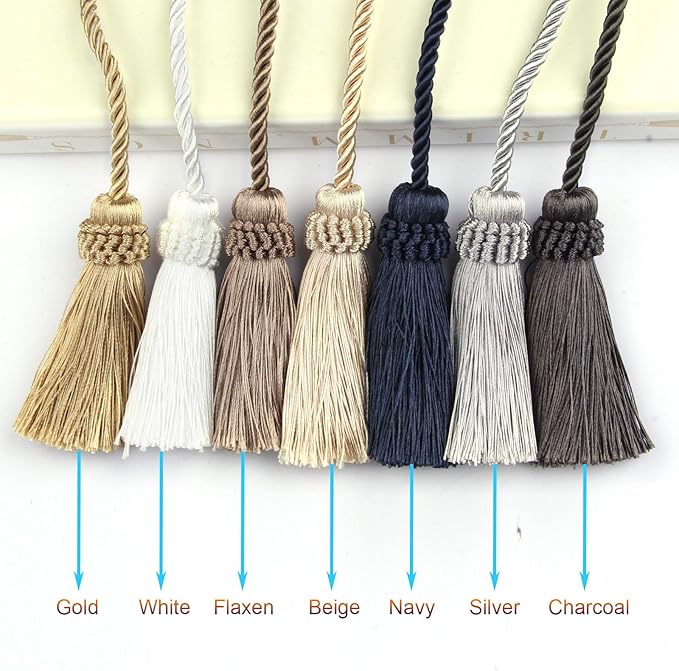 Fenghuangwu Curtain Tiebacks Handmade Decorative Curtain Holdbacks Rope with Tassel (Beige, 2P)