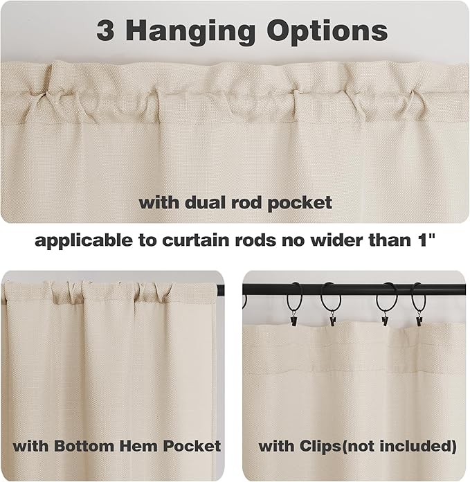 Chyhomenyc Valance for Windows, Light Filtering Faux Linen Solid Short Curtain Valance, Burlap Decorative Small Curtain for Kitchen Bathroom Laundry Basement, 60Wx12L inch, 1 Piece, Linen Color