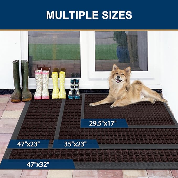 Smiry Front Door Mat Outside Entrance, Heavy Duty Natural Rubber Doormat, Non Slip, Trap Dirt and Moisture, Easy Clean, Low Profile Welcome Floor Mats for Indoor Outdoor Entry, 29.5x17 Inch, Brown