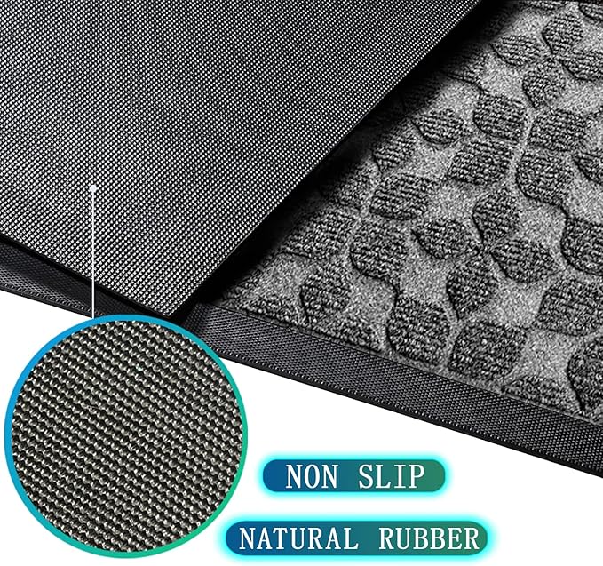 Bulijojo Sturdy Front Entrance Doormats,Durable Heavy Duty Welcome Mat,Thick Absorbent Natural Rubber Non Slip Mat,Easy Clean Entryway Mat Geometric Grey 23"x35"