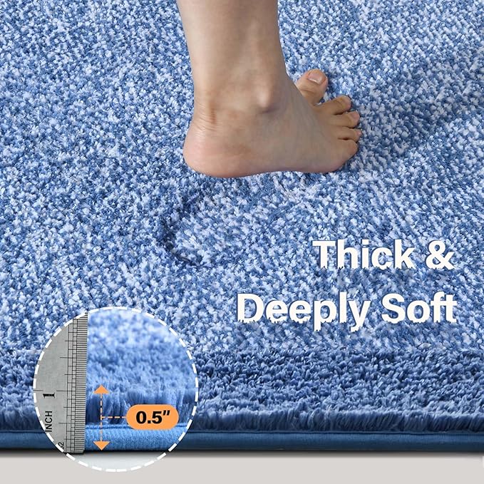 70x24 Long Bathroom Rugs Washable Non Slip, Blue Bath Mat for Bathroom Floor Tub, Soft Absorbent Quick Dry Mats for Shower, Bathtub,Home Decor