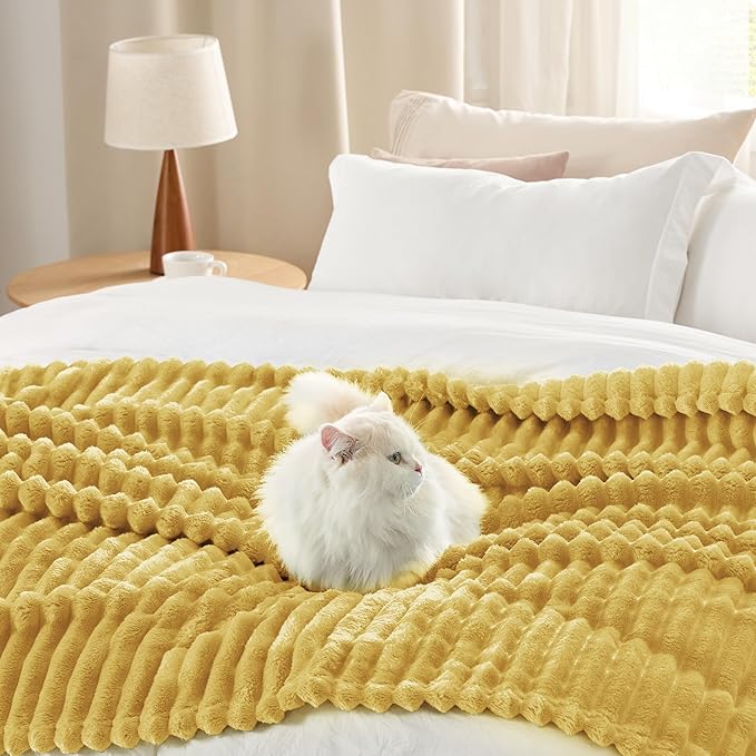 Bedsure GentleSoft Yellow Fleece Blanket for Couch - Cozy Soft Blankets for Women, Cute Small Throws for Girls, 108x90 Inches