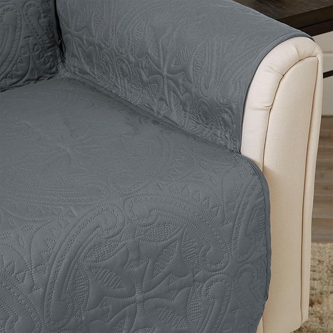 Great Bay Home Reversible Recliner Cover - Washable Slipcover Furniture Protector with Elastic Straps - Perfect for Kids & Pets - Quilted & Stitched Detail (Mirage Gray/Flax)