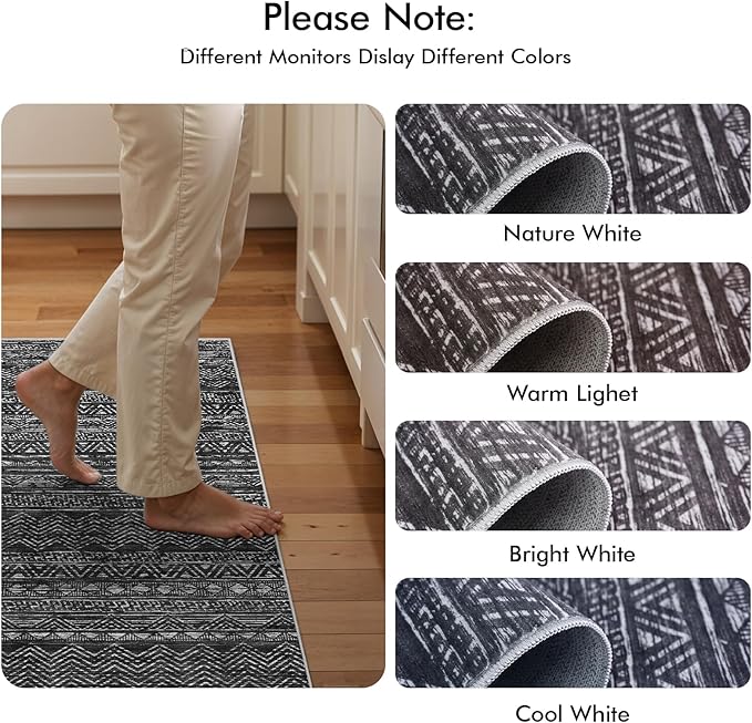 3x4 Washable Entryway Area Rug: Moroccan Small Runner Rug for Hallway Soft Modern Non Slip Door Mat with Rubber Backing Low Pile Thin Floor Carpet for Kitchen Bathroom Bedroom Indoor 3x4 Black