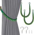 NICEEC 2 Pack Natural Cotton Rope Curtain Tiebacks Elegant Boho Style Decorative Drape Tie Backs Soft Hand-Woven Rope Curtain Holdbacks with Metal Hook for Home & Office Drapery (Gradient Green)