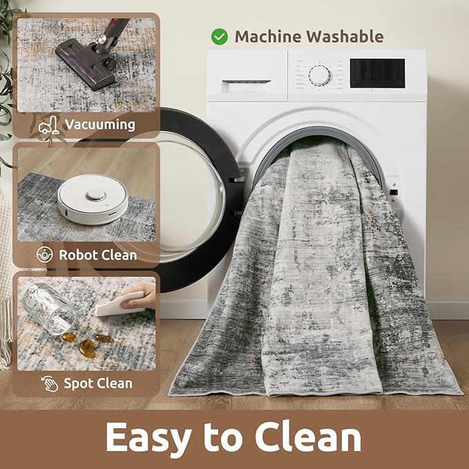 5 x 7 Area Rugs for Living Room, Machine Washable Non Slip Rug Ultra Soft Low Pile Indoor Carpet Modern Abstract Rugs for Bedroom Office Room Dining Room Beside, Grey