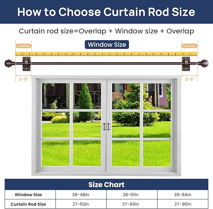 ENJOYBASICS No Drill Curtain Rods for Window 28 to 47 Inches, 5/8 Inch Diameter Renter Friendly Drapery Rod with Adhesive Brackets without Drilling, Adjustable from 27 to 52 Inches, Bronze