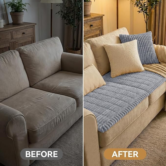 Smiry Couch Cover for Dogs Washable, Non Slip Fuzzy Pet Couch Covers for 3 Cushion Sofa Pet Friendly, Thick Soft Sofa Slipcovers Cushion Protector (Grey, 27.6" x 82.7")