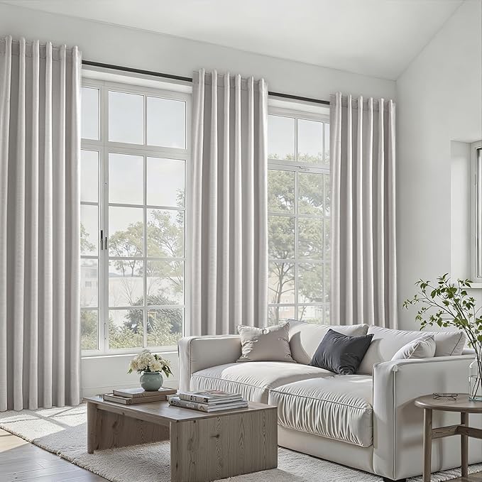 Topfinel Extra Long 120 Inch Blackout Curtains for Large Window Treatment Modern Farmhouse Linen Drapes Sound Proof Drapes Room Divider Pleat Ceiling Track Burg Bedroom Grey(W52 xL132 2 Panels)