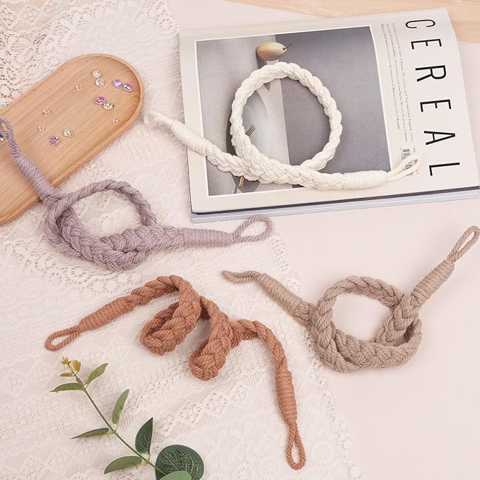 NICEEC 2 Pack Natural Cotton Rope Curtain Tiebacks Elegant Boho Style Decorative Drape Tie Backs Soft Hand-Woven Rope Curtain Holdbacks with Metal Hook for Home & Office Drapery (Cream)