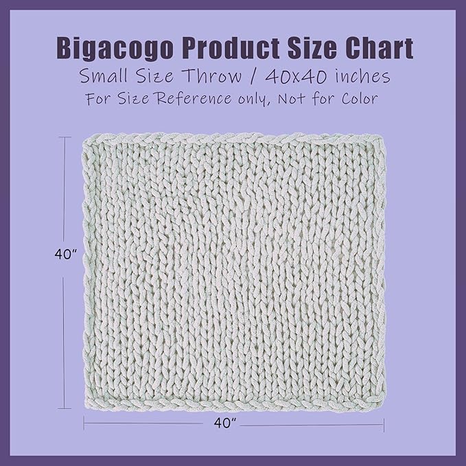 Bigacogo Chunky Knit Throw Blanket for Couch, 40x40 inches, 100% Hand Knitted with Thick Jumbo Chenille Yarn, Cozy Soft Large Rope Knot Cable Crochet Blankets for Sofa Bed Living Room, Caramel