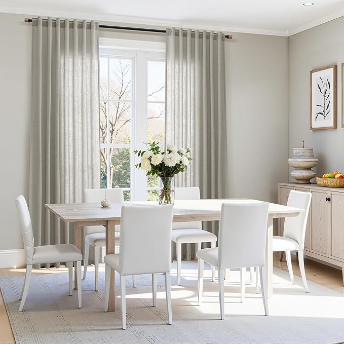 Silver Gery Linen Curtains 96 Inches for Bedroom Living Room Burlap Textured Linen Drapes Rod Back Tab Modern Farmhouse Coastal Decor Light Filtering Curtain for Dinning Room Office 52x96