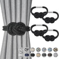 NICEEC 4 Pack Mini Magnetic Curtain Tiebacks Nordic Simple Style Drape Tie Backs Elegant Hand Weave Rope Knot Decorative Curtain Holdbacks for Home & Office Thin Window Drapery (Black)