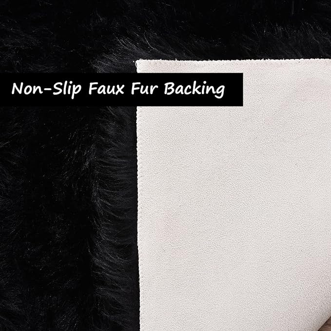 Goolela Black Fluffy Rug 4x6 Fuzzy Furry Shag Rug for Bedroom Living Room Faux Sheepskin Fur Area Carpet Rectangle