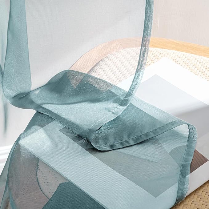 MIULEE Dusty Blue Sheer Curtains 84 Inches Long, 4 Panels Set, Light Filtering Rod Pocket Voile Drapes for Living Room and Bedroom, Airy Soft Fabric Window Treatments, 42 x 84 Inches
