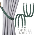 NICEEC 4 Pack Natural Cotton Rope Curtain Tiebacks Elegant Boho Style Decorative Drape Tie Backs Soft Hand-Woven Rope Curtain Holdbacks with Metal Hook for Home & Office Drapery (Dark Green)