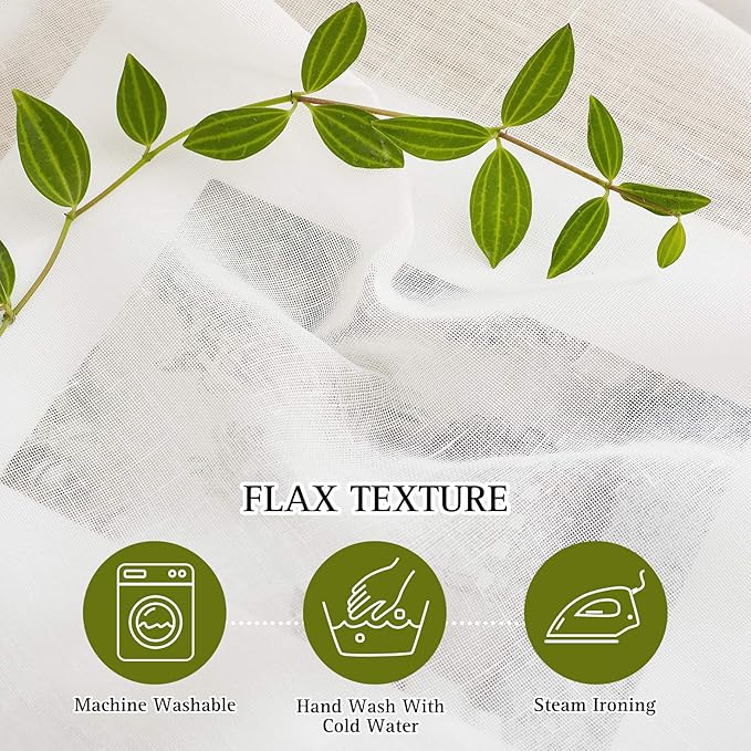 NICETOWN Linen Curtains Semi Sheer Flax Texture, Eyelet Top Bedroom Window Privacy with Light Penetration Flax Sheer Drapes for Country Style Decor, Ivory, W52 x L108, 2 Pieces