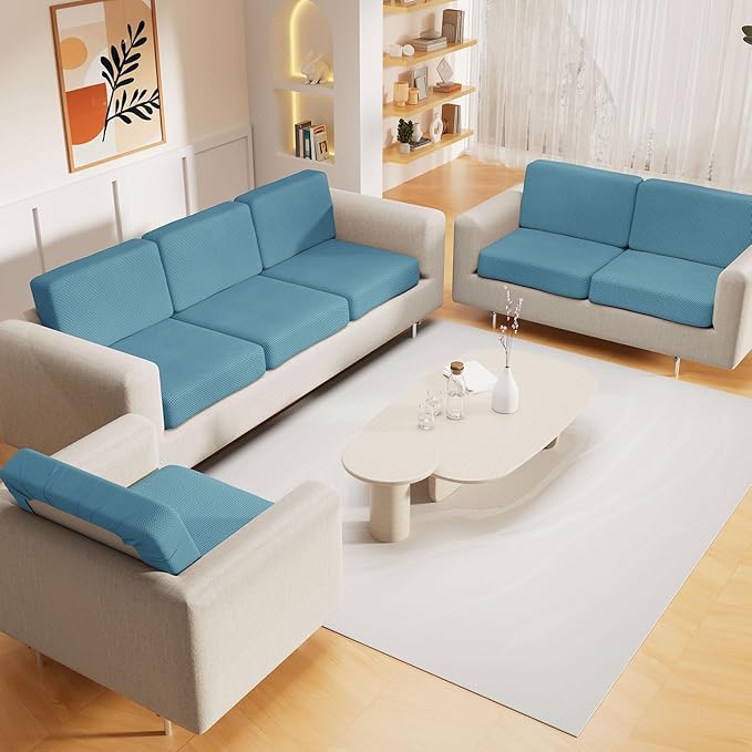 hyha Waterproof Couch Cushion Covers for Pets, Non Slip Sofa Seat Cover for Dogs Washable, Soft Thick Stretch Jacquard Fabric, Sofa Slipcovers with Elastic Bottom (1 Piece for Backrest L, Lake Blue)