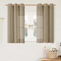 LAMIT Taupe Short Linen Curtains for Small Windows 40 Inch Length, Semi Sheer Light Filtering Panels Bronze Grommet Country Decor Drapes for Basement/Kitchen, 2 Panels, 34 x 40 Inch