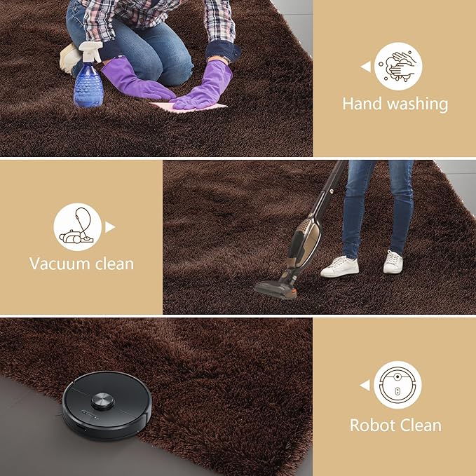 Shag Area Rugs for Bedroom Living Room,Brown 4X6 Ultra Soft Fluffy Area Rugs for Dorm, Indoor Carpet Nursery Rugs for Kids Girls Room Home Decor,Brown