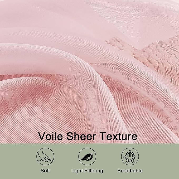 OWEINE Sheer Curtains 78 Inches Long 2 Panels Set, Rod Pocket Fimly Voile Solid Blush Window Curtain Panels for Living Room Bedroom, Soft Voile Sheer Curtains & Drapes, Total 78 Inches Width
