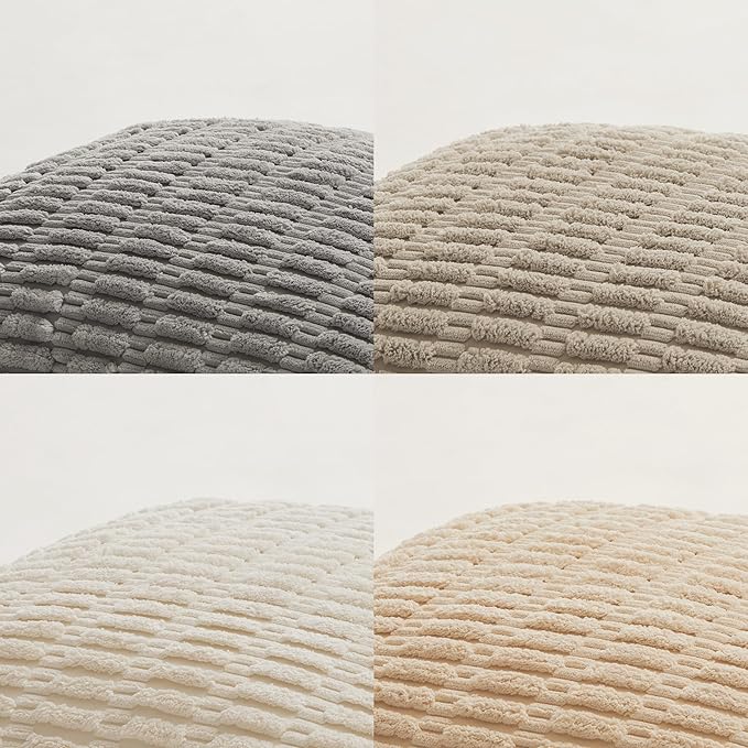 Fancy Homi 4 Packs Neutral Small Decorative Throw Pillow Covers 14x14 Inch for Living Room Couch Bed Sofa, Rustic Farmhouse Boho Home Decor, Soft Plush Striped Corduroy Square Cushion Case 35x35 cm