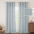 LAMIT Haze Blue Linen Curtains for Bedroom, 84 Inch Faux Linen Textured Light Filtering Privacy Drapes Grommet Window Panels for Farmhouse/Living Room, Set of 2 Panels, 52 x 84 Inch