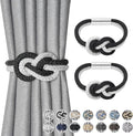 NICEEC 2 Pack Mini Magnetic Curtain Tiebacks Nordic Simple Style Drape Tie Backs Elegant Hand Weave Rope Knot Decorative Curtain Holdbacks for Home & Office Thin Window Drapery (Black & White)