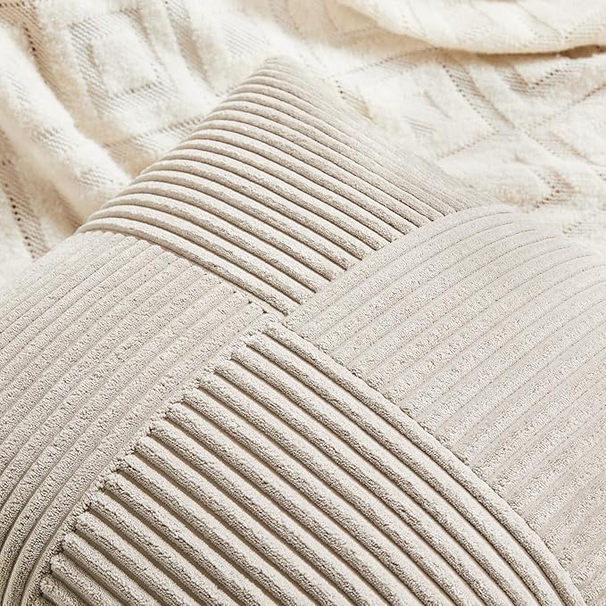 Fancy Homi 2 Packs Neutral Taupe Decorative Throw Pillow Covers 18x18 Inch for Living Room Couch Sofa, Rustic Farmhouse Boho Home Decor, Soft Corss Corduroy Patchwork Textured Square Cushion Case 45cm