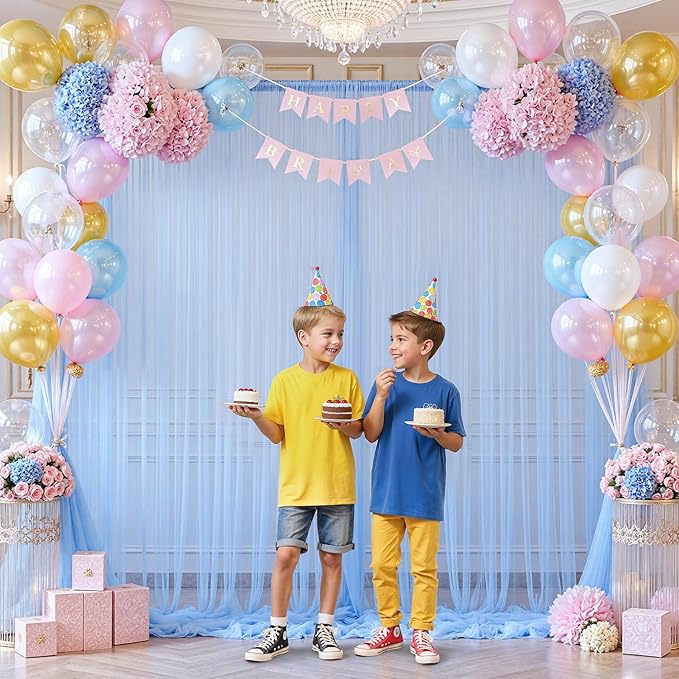 Baby Blue Sheer Backdrop Curtains for Baby Shower Boys Birthday Party Wedding 2 Panels 5 ft X 10 ft Baby Blue Tulle Backdrop Curtains for Party Photoshoot Background Decorations