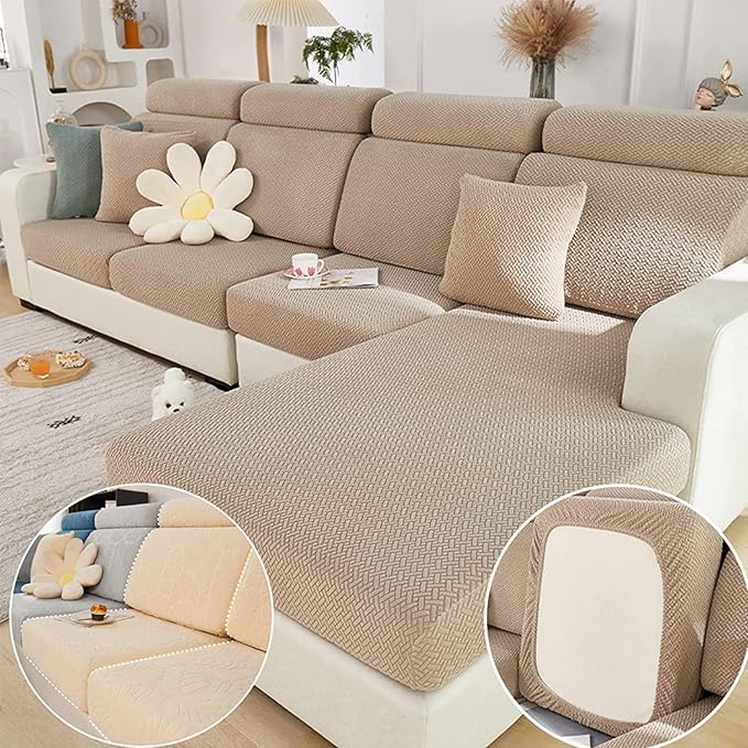 Couch Cushion Covers for Sofa Couch Covers Wear-Resistant Universal Sofa Cover Washable Stretch for Sectional Slipcovers (Texture-Light Coffee,Extra Large Single Seat Cover)