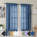 Simplebrand Dusty Blue Semi Sheer Curtains 45 Inch Length 2 Panels, Geometric Jacquard Clip Textured Short Sheer Curtains for Bedroom，Modern Elegant Window Curtains Drapes/Treatment Sheer，42x45 inch