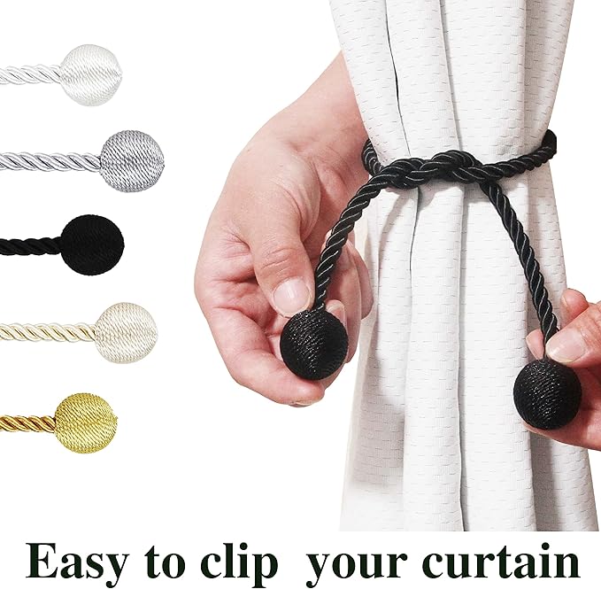 Curtain Tiebacks Outdoor Elegant Decorative Tie Backs Modern Rope Tiebacks for Drapes Window Curtain Holdbacks for Draperies (Black, 4)