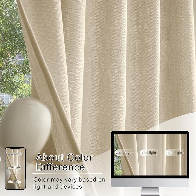 RYB HOME Cafe Curtains 24 inches Length, Short Kitchen Valances and Curtain Set, Thick Faux Linen Blended Privacy Protect Topper for Bedroom Bathroom, 2 Panels, Rod Pocket, Camel, W 26 x L 24 inch