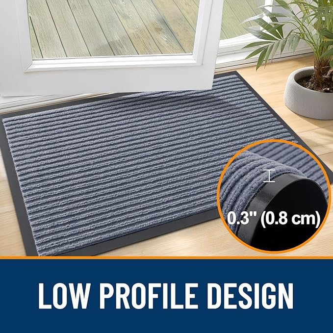 OLANLY Front Door Mat Indoor Outdoor Entrance, Waterproof Heavy Duty Doormat, Fade Resistant, Low Profile, Easy Clean Patio Porch Welcome Floor Mats for Entry, 59x34, Ash Grey
