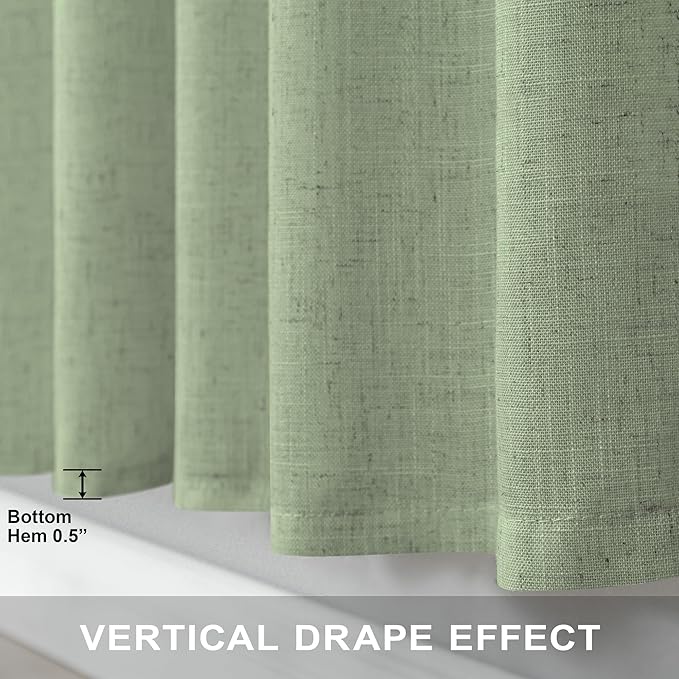 Light Sage Curtains 38 Inch Wide for Windows 2 Panels Back Tab Pocket Semi Sheer Linen Light Filter Lightweight Avocado Green Curtains for Bedroom Living Room Closet Doors Width 38 x 63 Length