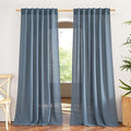 NICETOWN Stone Blue Linen Curtains 108 inches Long, Rod Pocket & Back Tab Flax Linen Burlap Semi Sheer Privacy with Light Filtering Window Treatments for Bedroom, W52 x L108, 2 Panels