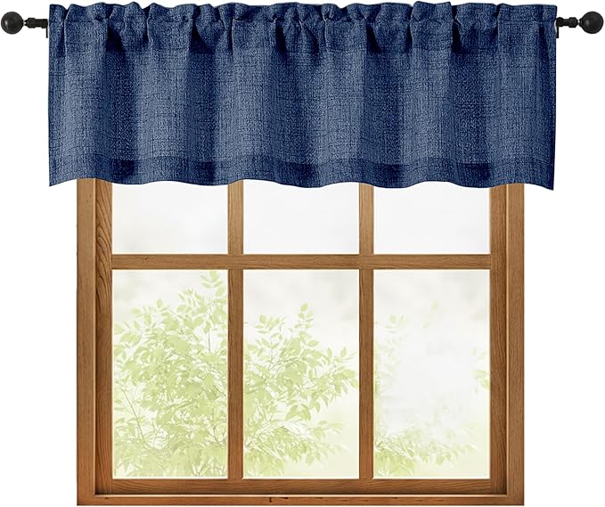 OWENIE Navy Blue Valances for Windows 1 Pcs, Light Filtering Textured Farmhouse Short Small Valance Curtains for Bathroom Basement Living Room, Rod Pocket Half Curtains Over Sink, 60" W by 16" L