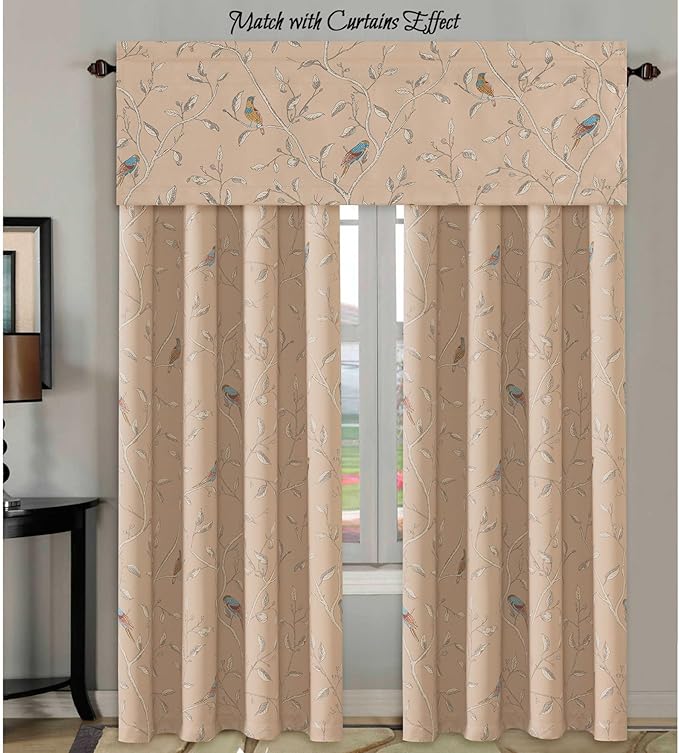 H.VERSAILTEX Blackout Curtain Valances for Kitchen Window/Living Room/Bathroom Privacy Added Rod Pocket Home Decoration Winow Valance, 52" W x 18" L, Birds in Taupe