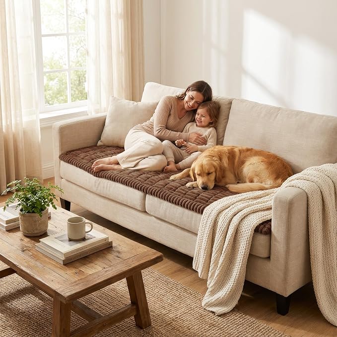 Smiry Couch Cover for Dogs Washable, Non Slip Fuzzy Pet Couch Covers for 3 Cushion Sofa Pet Friendly, Thick Soft Sofa Slipcovers Cushion Protector (Brown, 27.6" x 59")