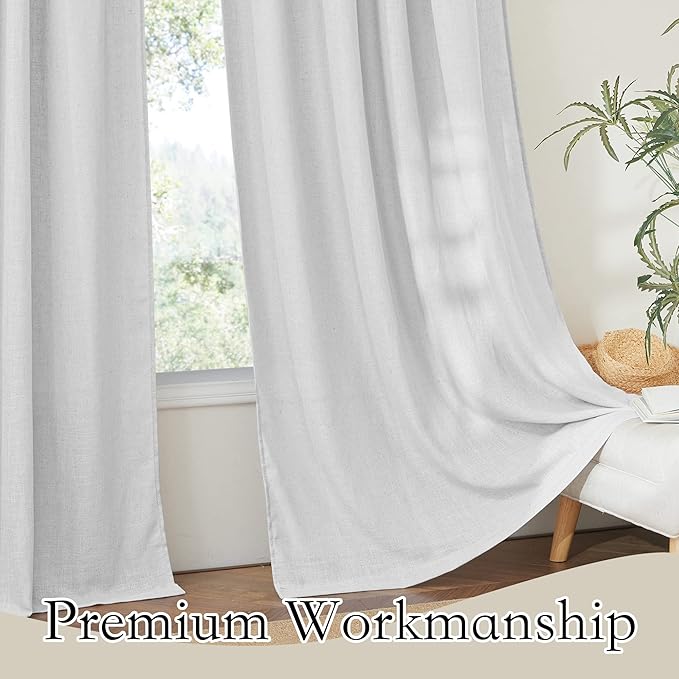 RYB HOME Linen Sheer Curtains - Half Privacy Textured Semi Sheer Curtains Light Airy Drapes for Kids Nursery Dining, Dove Grey, W 52 x L 63 inch, 2 Panels
