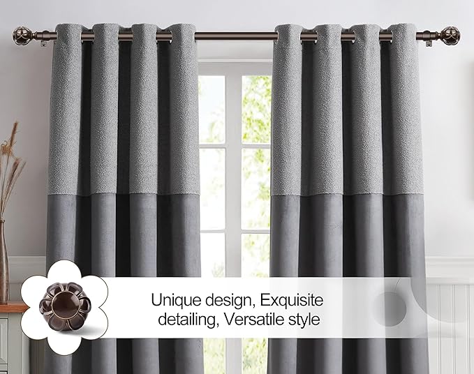 KAMANINA Curtain Rods for Windows 72 to 144 Inches (6-12ft) Long Heavy Duty Curtain Rod, 7/8 Inch Adjustable Decorative Drapery Rods with Netted Texture Finials, Bronze, Size: 32-144"