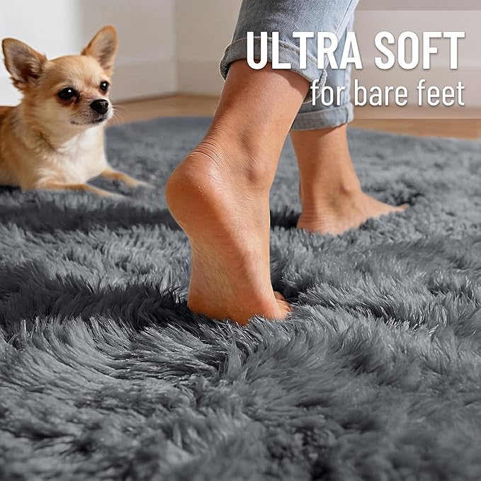 OLANLY 5x9 Machine Washable Large Area Rugs for Living Room, Bedroom, Soft Fluffy Shaggy Bedside Rug, Indoor Floor Carpet for Kids Girls and Boys, Dorms, Nursery, Home Decor Aesthetic, Grey