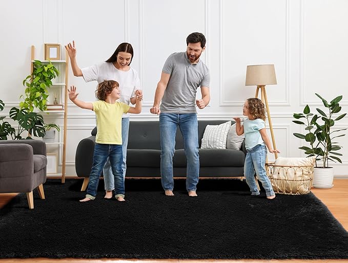 ONASAR Black 6x9 Area Rugs for Living Room Bedroom, Large Fluffy Soft Plush Floor Big Indoor Shaggy Carpet for Kids Girls Boys Teen Dorm Home Nursery Playroom Decor Aesthetic