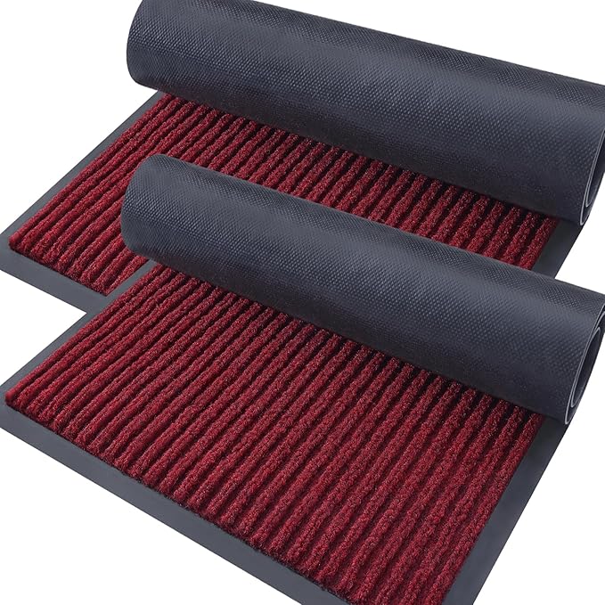 OLANLY Front Door Mat Indoor Outdoor Entrance, 2-Pack 59 x 34 Inch, Waterproof Heavy Duty Doormat, Fade Resistant, Low Profile, Easy Clean Patio Porch Welcome Floor Mats for Entry, Wine Red